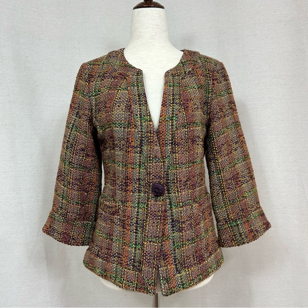 Coldwater Creek Brown Plaid Tweed Blazer Size 4